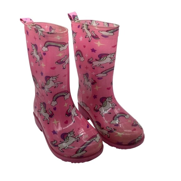 Capelli New York Pink Unicorn Rainbow Print Kids Rain Boots Size 10 Waterproof - Picture 1 of 7
